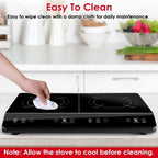 Dual Burner Induction Cooktop, 9 Power/Temperature Levels with Smart Timer, Safety Lock for Simmer/Fry/Boil