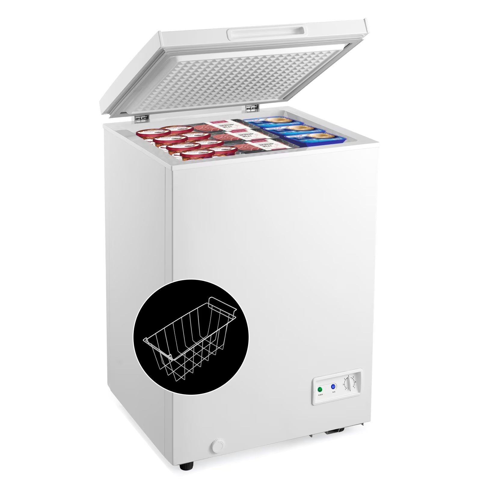 Giantex 3.5 Cu Ft Chest Freezer, Freestanding & Flip Top Chest Freezer w/ 7 Temperature Settings, emovable Sliding Basket Included, Compact Deep Chest Freezer