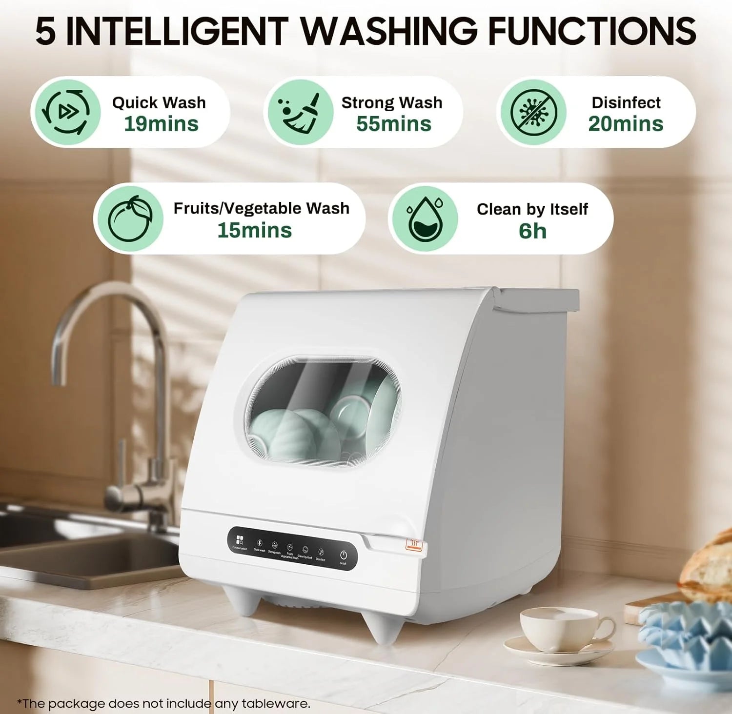 110V 800WCountertop Dishwasher, Portable Compact Dishwasher for Home with 5 Wash Modes and Detachable Dish Rack, 6 Sets Dishwashing Capacity, Mini Dishwasher for Home Apartment RV