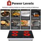 Advwin  4 Burner Electric Stove Top��24 Inch Built-in Electric Stove Top,6000W Electric Ceramic Cooktop with 4H Timer, Kid Safety Lock and Knob Control, 9 Heating Level,220v(No Plug)