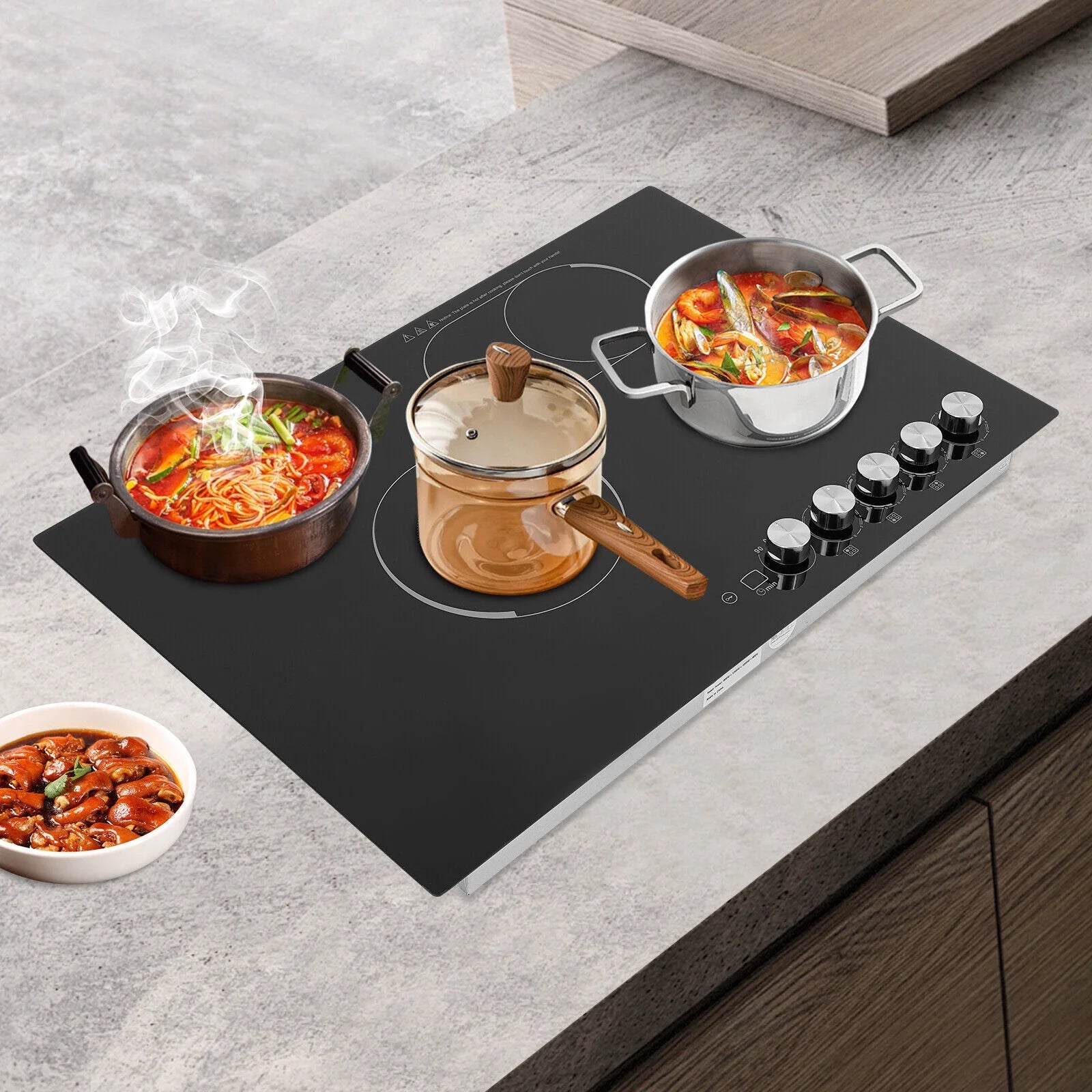 4 Burners Electric Cooktop, Knob Control Built-in Ceramic Cooktop, 23" Radiant Electric Cooktop Stovetop with Timer, 5 Heating Level, 3400W, 110V, Hard Wire