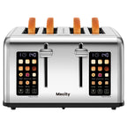 Mecity 4-Slice Touchscreen Toaster, Stainless Steel, 6 Browning Settings, Reheat, Cancel, Defrost, Removable Tray