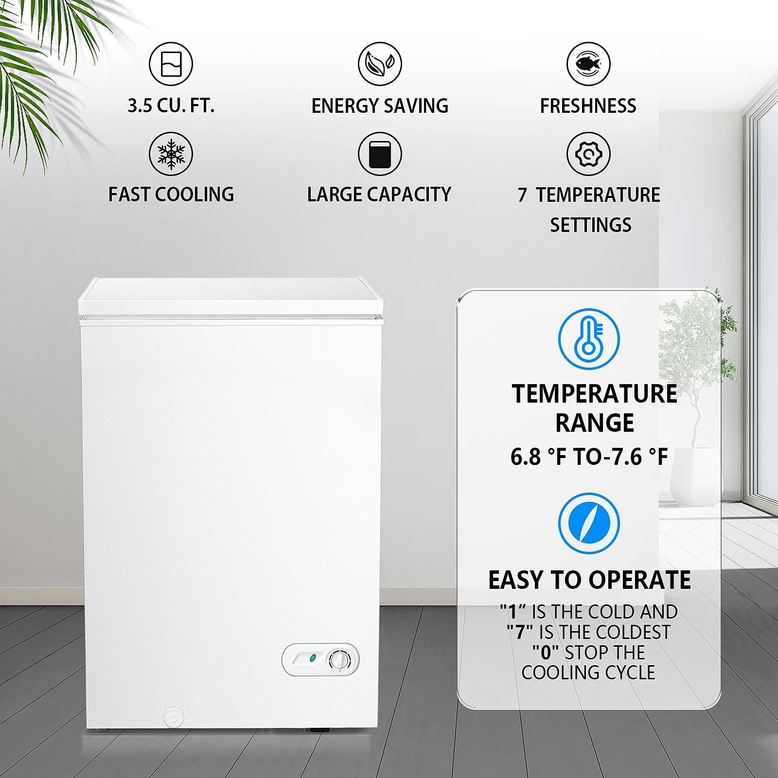 Moifoi 3.5 Cu.ft Chest Freezer w/ Removable Storage Basket & Top Open Door, Energy Saving, White