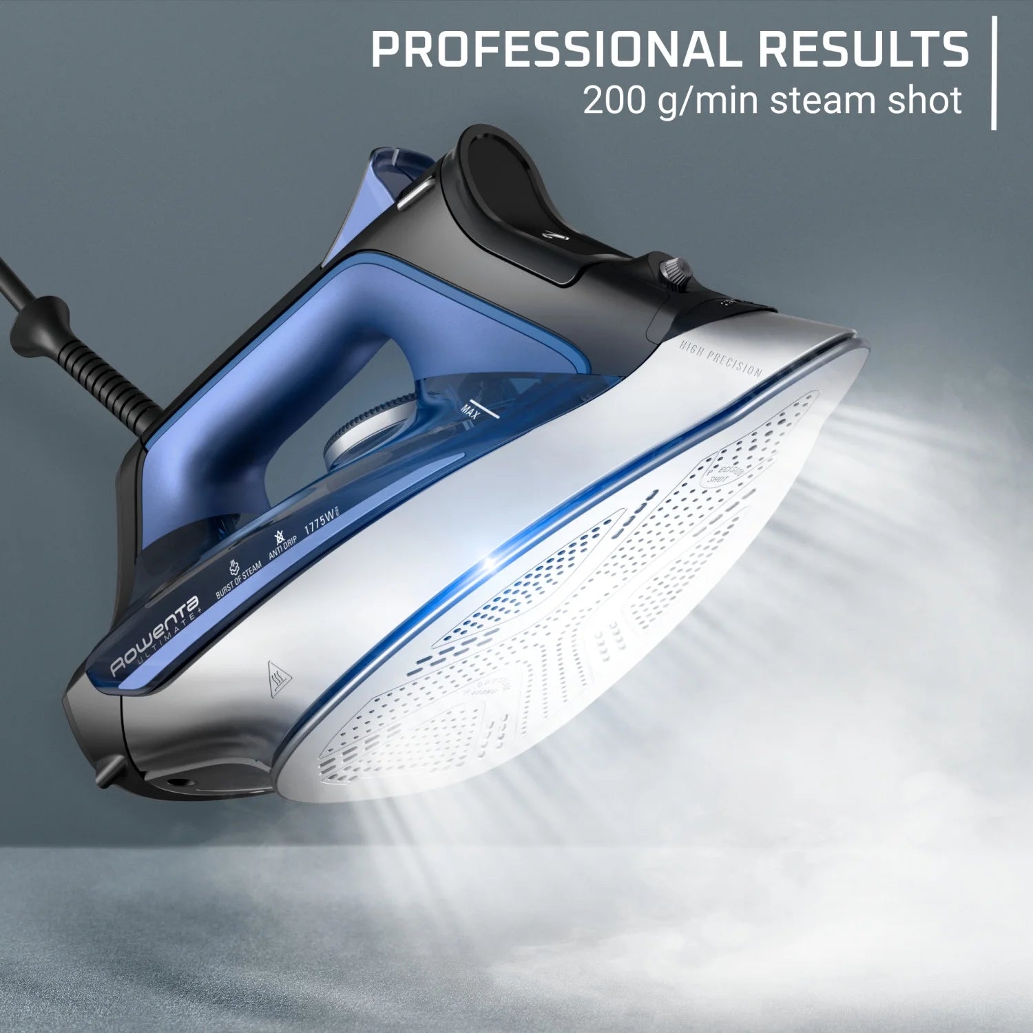 Rowenta Ultimate+ Steam Iron, Vertical Steam, Auto-Off, Black & Blue, DW8350U1
