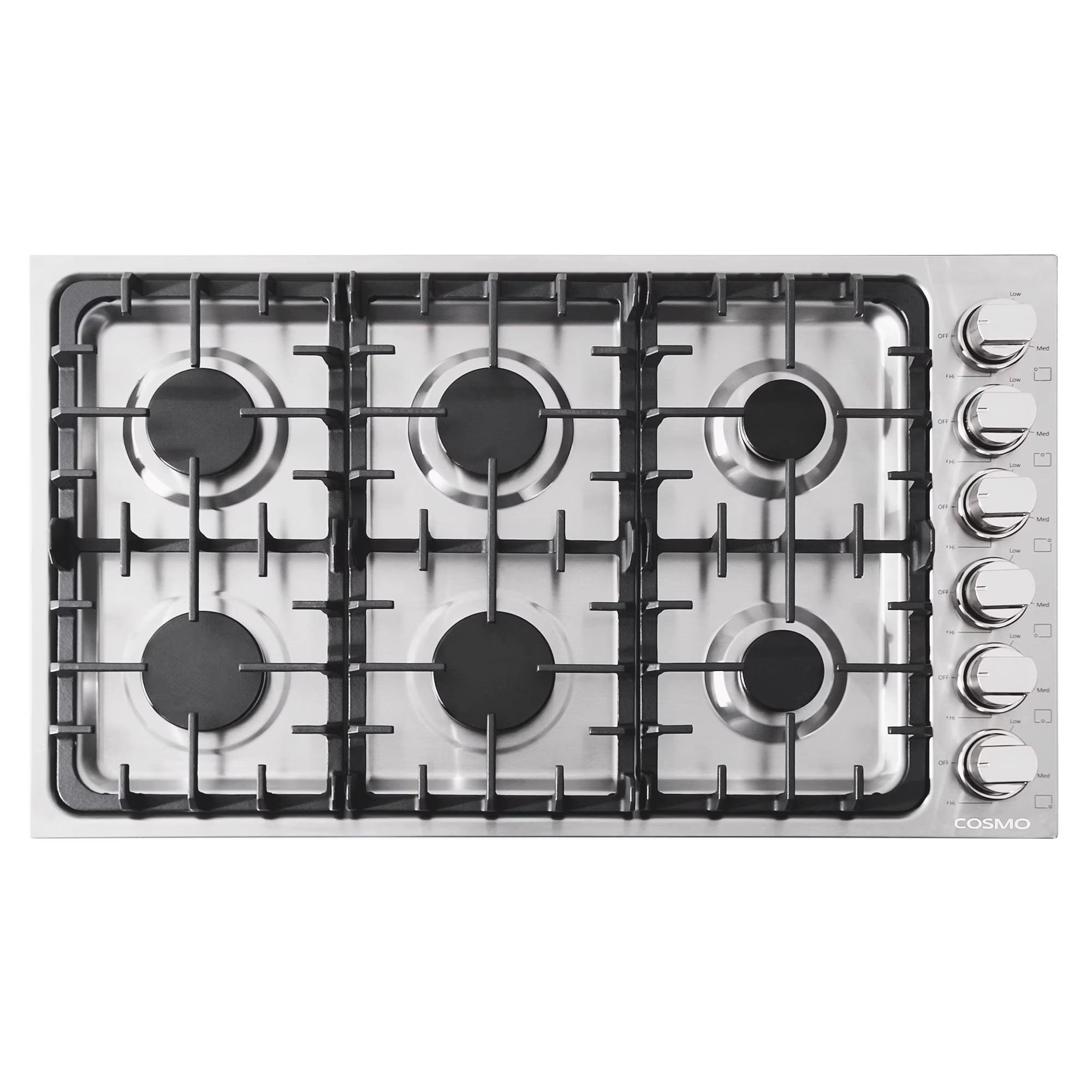 Gas Cooktop with 6 Sealed Italian Made Burners in Stainless Steel
