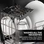 Farberware Portable Dishwasher with Built-In Water Tank with Baby Care and Fruit Wash Settings in White w/ 6-Place Setting Capacity, FDW05ASBWHA