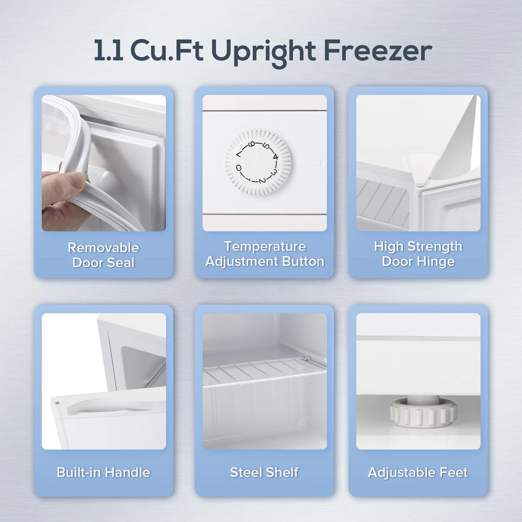 KNDKO Upright Freezer, 1.2cu.ft Mini Freezer with Adjustable Thermostat & Removable Shelves, Stand Up Freezer for Home/Office/Dorm, White