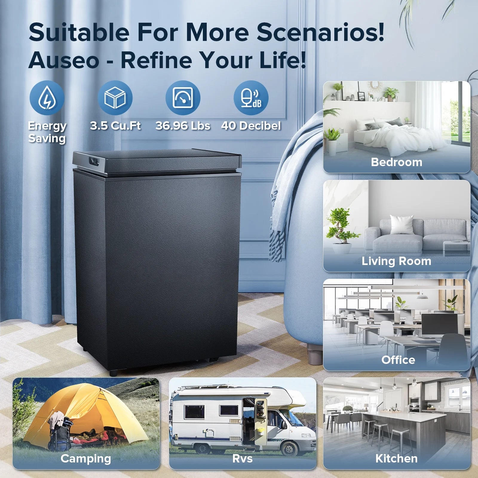 AUSEO Compact Freezer 3.5 cu ft Environmental Chest Freezer, Mini Freezer with 7 Gear Adjustable Temperature, Removable Storage Basket, Energy Saving, White
