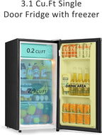 Seaoola Mini Fridge with Freezer, Single Door 4.4 Cu.Ft, Compact Mini Refrigerator, LED Light, Adjustable Thermostat, Removable Glass Shelves, Small Refrigerator for Dorm/Office/Bedroom(Black)