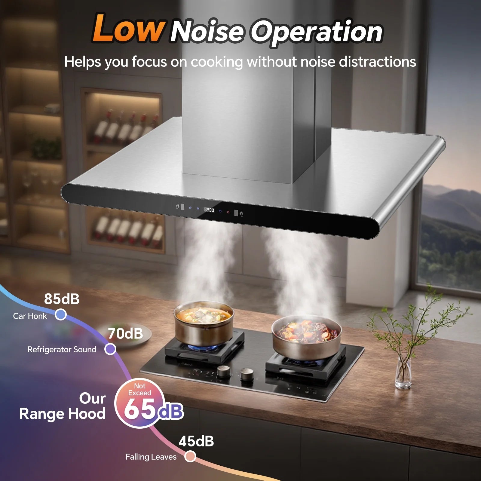 36" Island Range Hood 700CFM Stainless Steel with LED Lights, 3-Speed Touch Control & Delay Shutoff, Ducted/Ductless Convertible