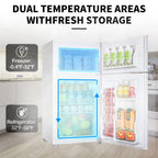 2 Door Mini Fridge with Freezer,3.5Cu.ft Small Freezer,7 Adjustable Thermostat,Blue,New