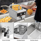 Aoile 6.3 Qt Commercial Electric Deep Fryer with Basket, Timer & Drain, Countertop Oil Fryer in Stainless Steel