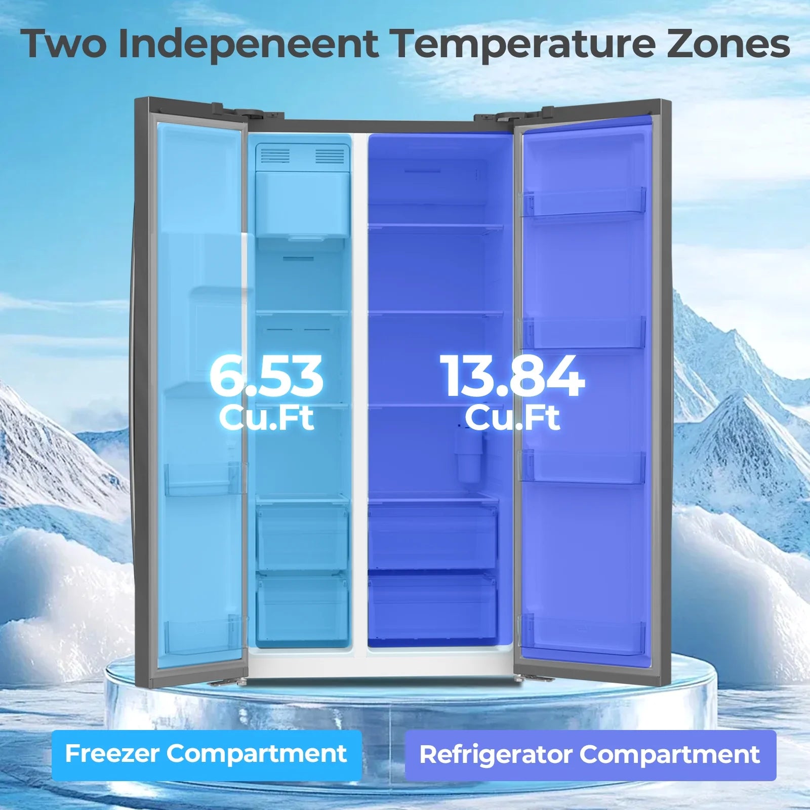 WAA 20 Cu.ft. Large Refrigerator, 2 French Door Stainless Steel