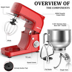 LINKChef Stand Mixer, 5.3QT 800W 6+P Speeds with Whisk, Dough Hook and Beater (White)