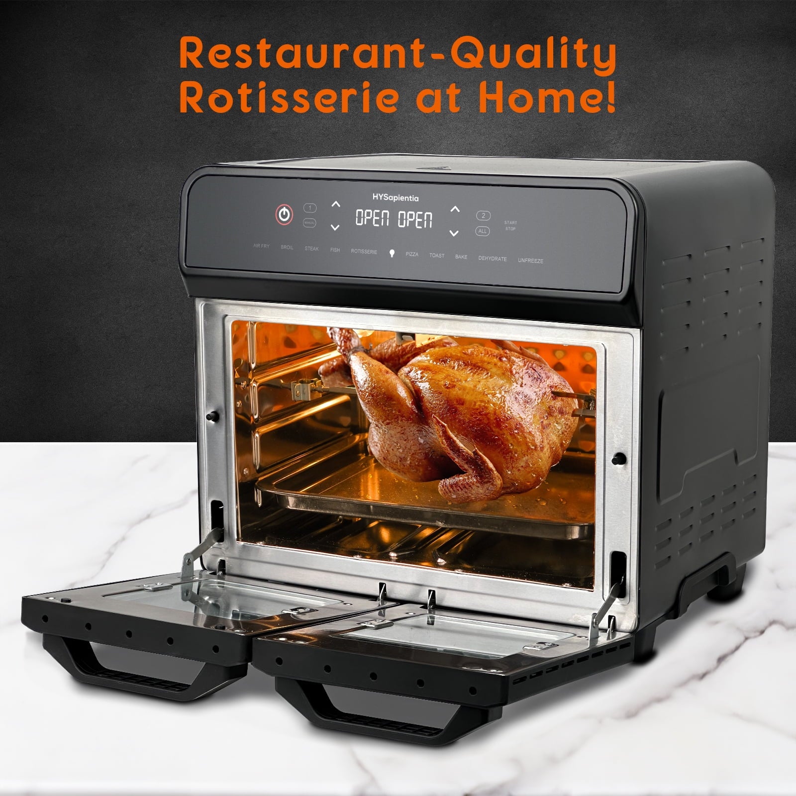 HYSapientia 24QT Dual Zone Air Fryer Oven with Rotisserie,10-in-1 Internal stainless steel Convection Countertop Oven 1800W Air Fryer  Toaster Oven for Family Cooking