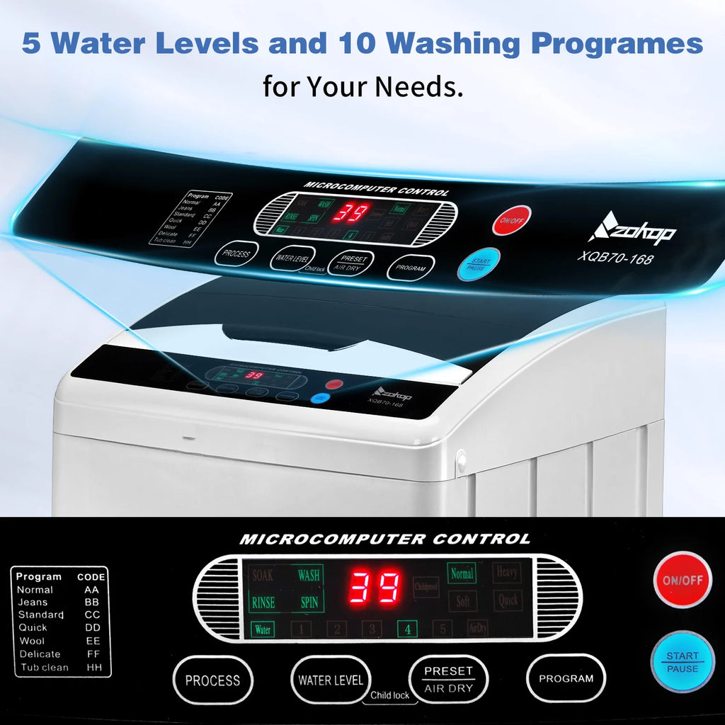 UbesGoo 15.6LBS Portable Washing Machine, Full-Automatic Electric Laundry Machine with Stainless Steel Drum,Compact Washer, Washer and Dryer Combo with Drain Pump for Apartment, Dorms, RV
