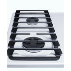 24" wide gas cooktop with four sealed burners, white porcelain surface, and cast iron grates; made in the USA