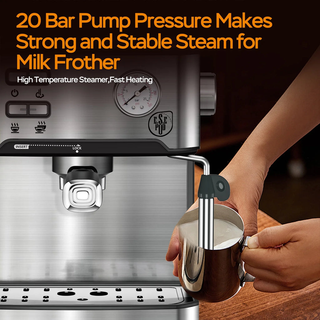 20 Bar Espresso Machine with Milk Frother, Single & Double Shot, ESE Pod Compatible, Removable Water Tank for Cappuccino, Latte, & Machiato for Home Barista