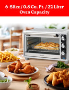 Betty Crocker Air Fryer Convection Toaster Oven, Multifunction 6-Slice Toaster and Air Fryer Oven, 0.8 Cu. Ft. 6 Slice Capacity AirFryer Toaster Oven Combo, 7 Function Convection Oven, Silver