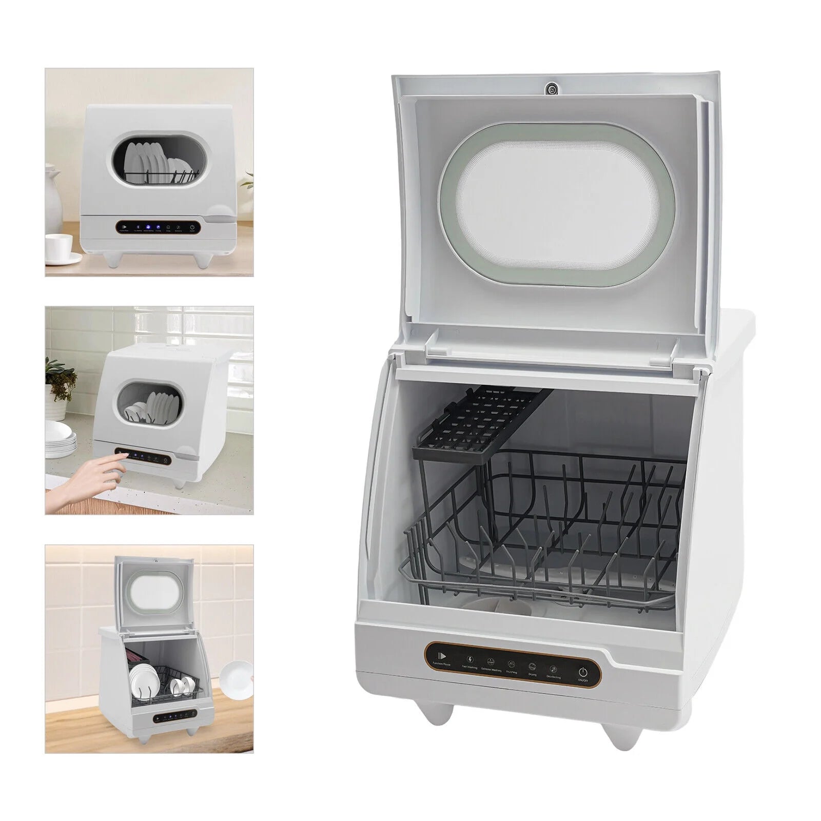 Portable White Countertop Dishwasher Compact Dishwasher 5 Washing Programs 1200W