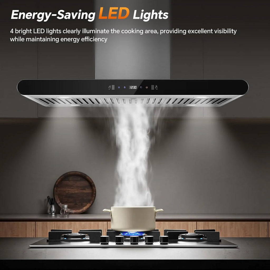 Island Range Hood 30 Inch 700 CFM kitchen Hood with Dual-Sided Touch Gesture Remote Control Ceiling Mount Convertible Ducted/Ductless 3-Speed Fan 3 Stainless Steel Baffle Filters