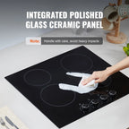 KFFKFF 24" Electric Cooktop, Electric Range, 4 Burner Built-in Ceramic Cooktop with 11 Power Levels, Knob Control, 6000W Ceramic Surface, Glass Panel, Dial Controls, 220-240V, Direct Wiring Required