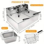 12L Stainless Steel Commercial Electric Deep Fryer - Large Capacity Countertop Fryer with Removable Tank and Lid for Easy Cleaning - Perfect for Restaurants, Cafes, and Home Use