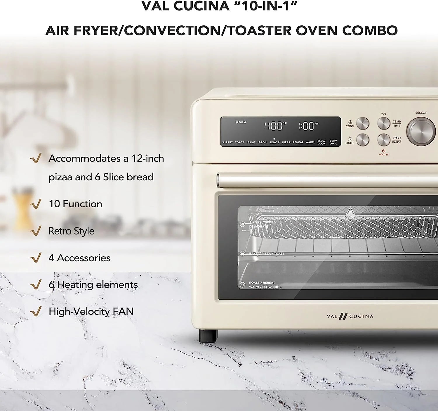 VAL CUCINA 10-IN-1 AIR FRYER TOASTER OVEN -  BRUSHED STAINLESS STEEL