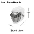 Hamilton Beach 4 Quart Stand Mixer for Kitchen, 7 Speeds, Tilt-Head, Dough Hook, Whisk & Flat Beater, White