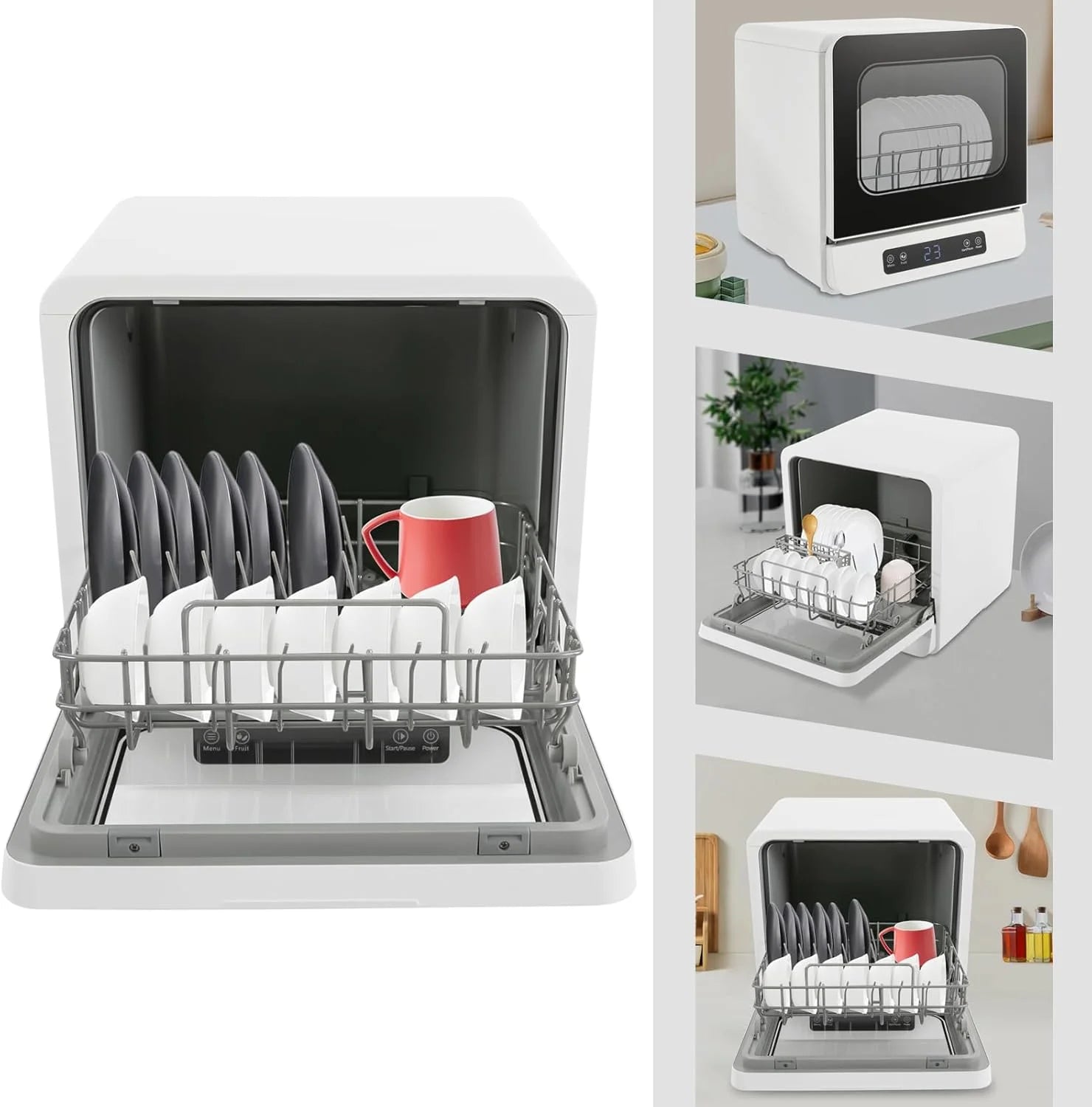 Countertop Dishwasher Compact Dishwasher, Mini Dishwasher with 4.8L Built-in Water Tank 110V Portable Dishwasher 5 Washing Programs 360�� Dual Spray Mini Dishwasher for Apartments RVs 590W
