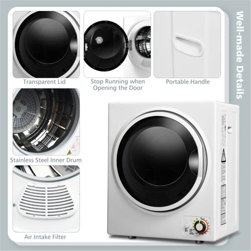 850W Compact Portable Clothes Dryer - 10 lbs Wet Capacity, 5.5 lbs Dry Load, Quiet Design (