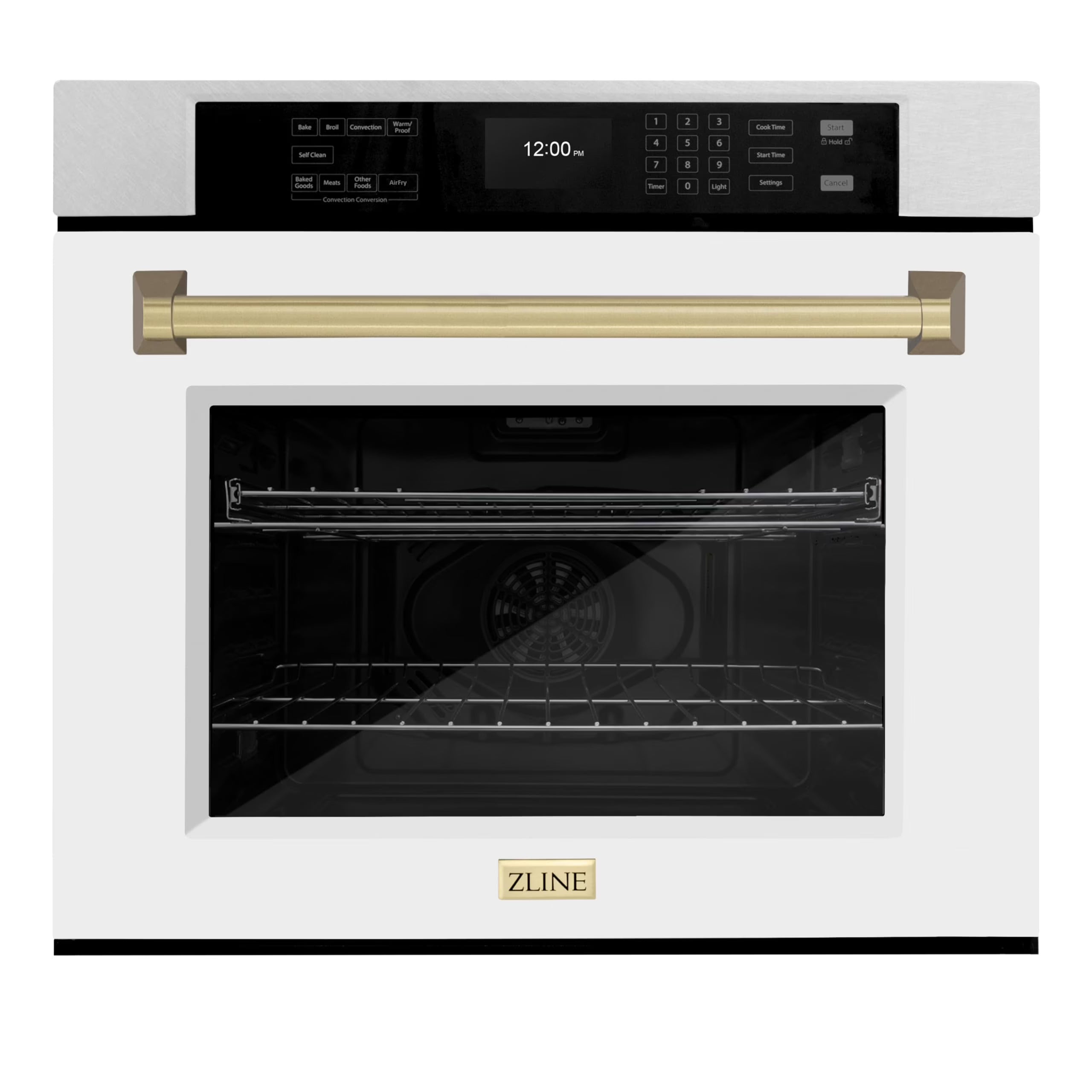 ZLINE 30 in. Autograph Edition Professional Convection Single Wall Oven with Air Fry and Self Clean in DuraSnow Stainless Steel with White Matte Door and Champagne Bronze Handle (WASSZ-WM-30-CB)