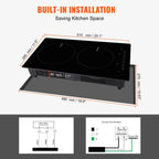 KFFKFF 12" Electric Cooktop, 1800W 2 Burners Ceramic Glass Stove Top Touch Control Built-in Magnetic Cooktop w/ 9 Heating Level Child Lock & Over-Temperature Protection