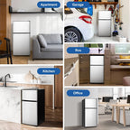 3.5 Cu.Ft Mini Fridge Freezer, 2 Door Small Refrigerator, 7 Level Adjustable Thermostat Freezer Fridge for Living Room, Kitchen and Apartment, Sivelr