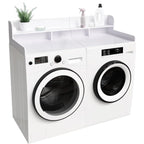 Modern Washer Dryer Countertop with 2-Tier Shelf,Laundry Room Countertop Organization Storage with 2.75" H Guard Edge Rails,Non-Slip Pad,Waterproof and Easy to Clean,54"W x 27.55"D,Natural Wood