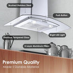 Range Hood 30 Inch, Tieasy Wall Mount Kitchen Hood with Ducted / Ductless Convertible Duct, Stainless Steel Chimney and Aluminum Filters, LED Lights, 3 Speed Fan, Push Button