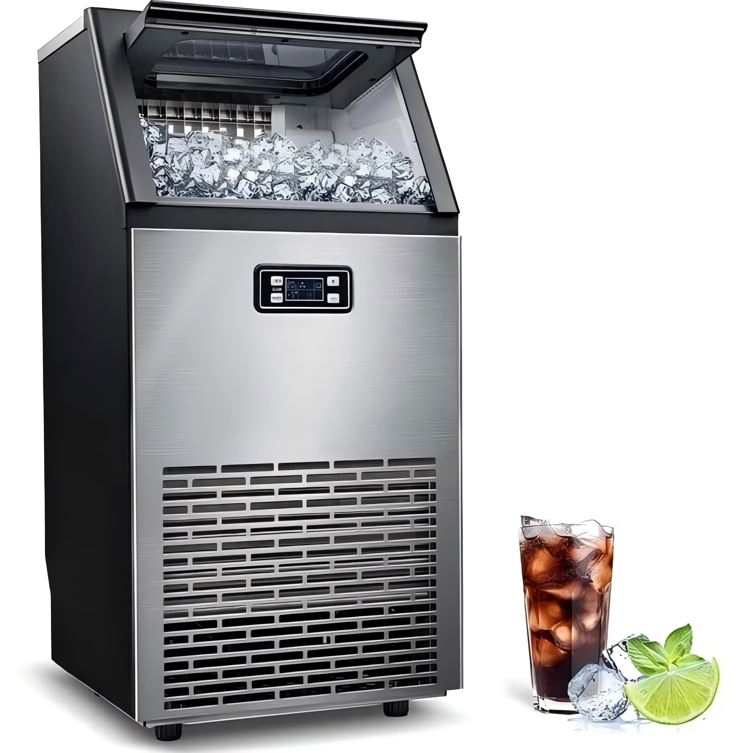 100Lbs/24H Commercial Ice Maker, 45 Cubes in 11 Mins, Stainless Steel, Auto Clean, Under Counter for Home/Bar Use�?Auseo