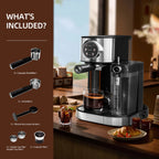 Auseo 20 Bar Espresso Machines, Espresso Coffee Maker with Milk Frother Steam Wand, Ground Coffee & Capsules, Black and Stainless Finish, Espresso/Cappuccino/Latte/Mocha for Home
