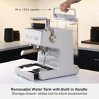 Thyme & Table Barista Grade Espresso Machine with 15-Bar Pressure, Conical Burr Grinder and Steam Wand, Sand White