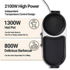 ZXMT 2 in 1 Electric Hot Pot with Grill Combo 2100W Indoor Griddle Dual Temperature Control Non-Stick Korean BBQ Shabu Pan