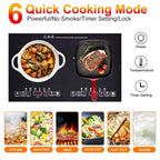 WAASOSCON 2 Burner Electric Cooktop, 2000W+2000W Double Induction Hob, 110V Portable Table Top Stove with Touch Control for Stone Pots