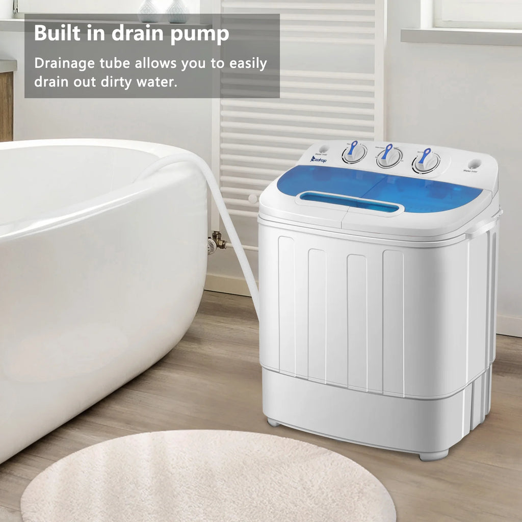 Compact Twin Tub with Built-in Drain Pump 13Lbs Semi-automatic Twin Tube Washing Machine