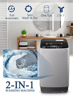 Krib Bling Full Automatic Washing Machine with LED Display, 17.7 lbs Portable Washer with Drain Pump, 10 Washing Programs & 8 Water Levels, Ideal for Camping, Apartment, Dorm, Grey