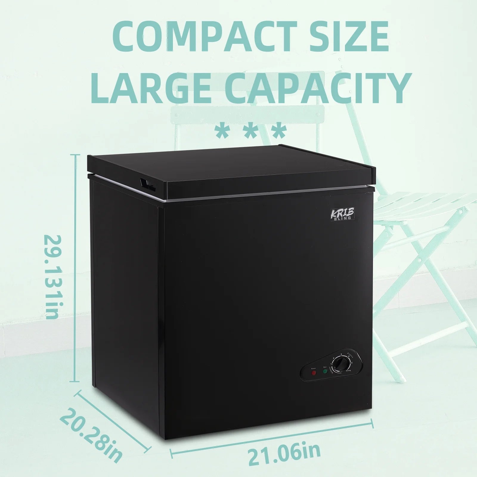 Krib B 3.5 Cu.Ft Chest Freezer with 7 Gears Temperature Adjustment, Deep Compact Freezer with a Removable Basket, Suitable for Kitchen, Garage, Basement, Black