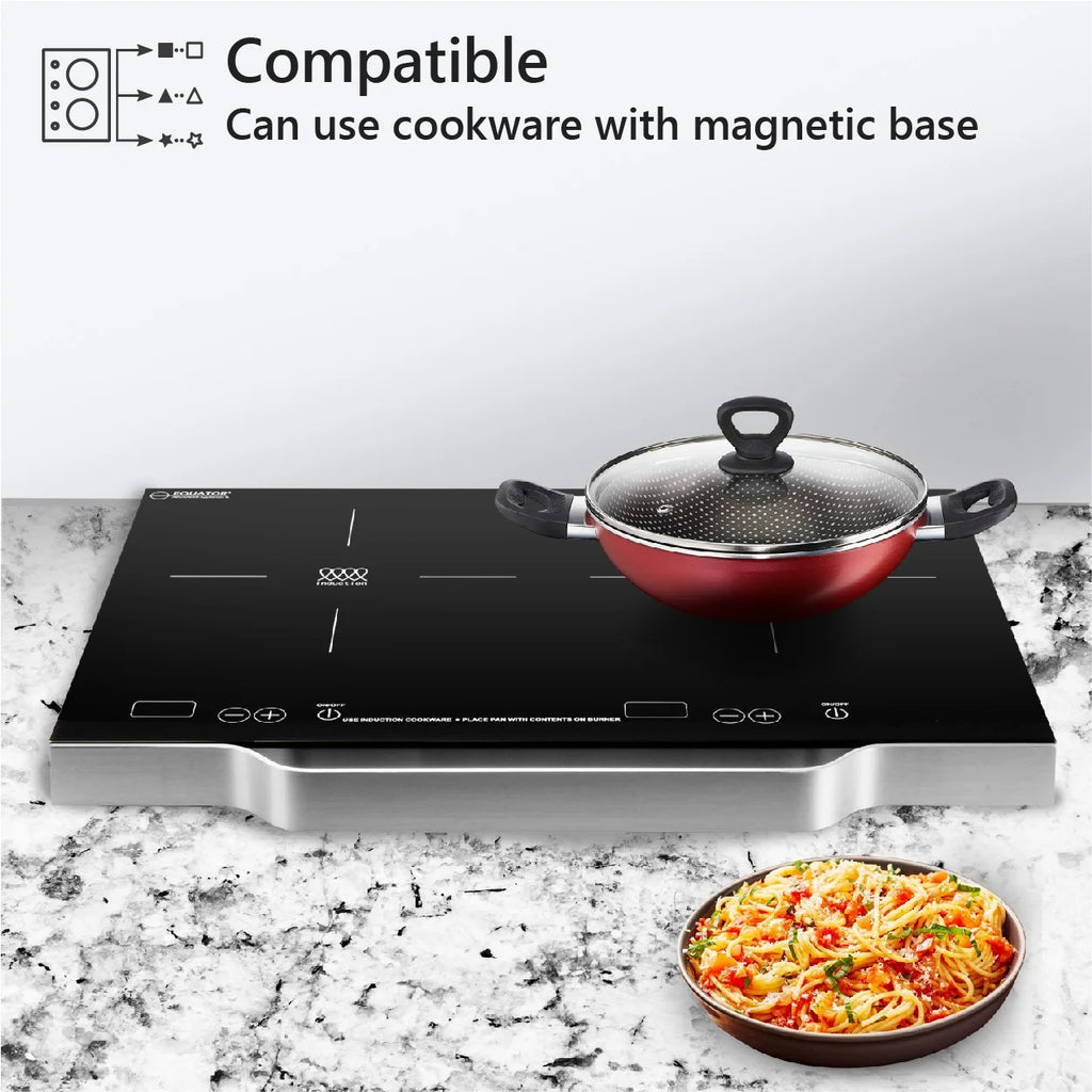 Equator 21" Portable 2-Burner Induction Cooktop LIGHT with ALUMINUM HANDLE 110V