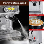 Espresso Coffee Machine with Grinder, 20 Bar Semi-Automatic Espresso Maker with Milk Frother Steamer Wand for Cappuccino, Latte, Macchiato, 2.8 L Water Tank, PID Temperature Control