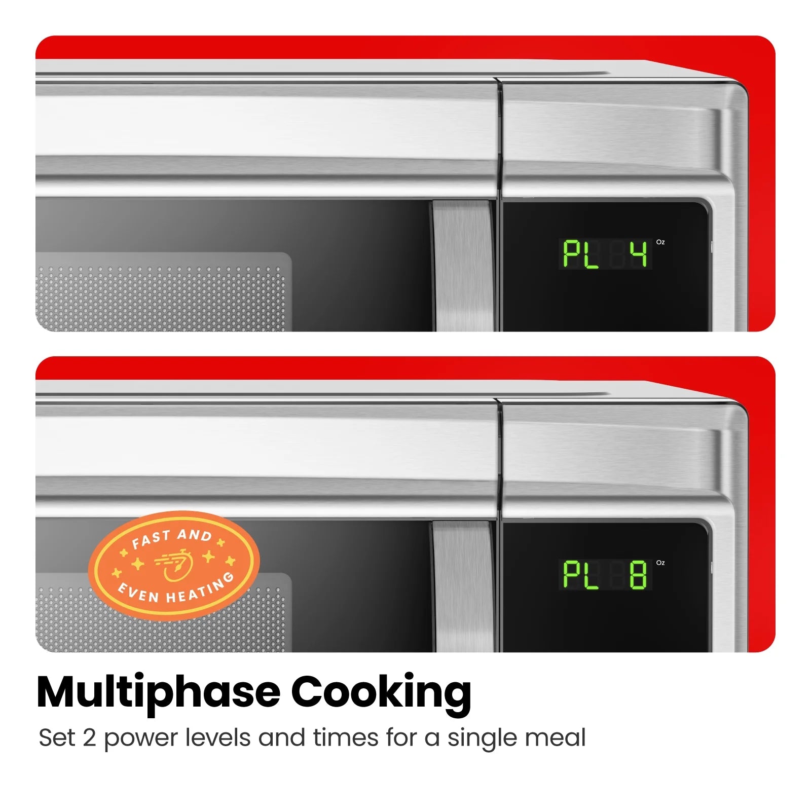 Chefman 0.9 Cu ft Countertop Microwave Oven, 900 Watts - Stainless Steel