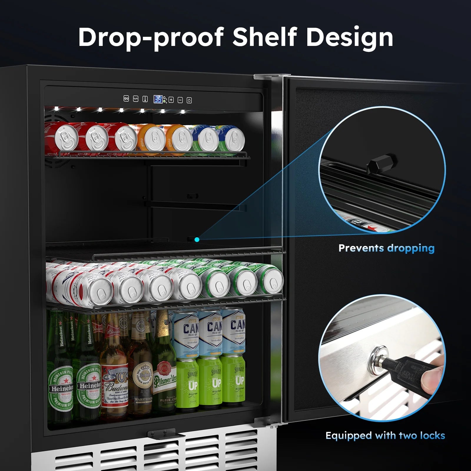 QAUSOU 24 Inch Under Counter Double Drawer Fridge, Weather Proof Stainless Steel Outdoor Beverage Refrigerator for Patio