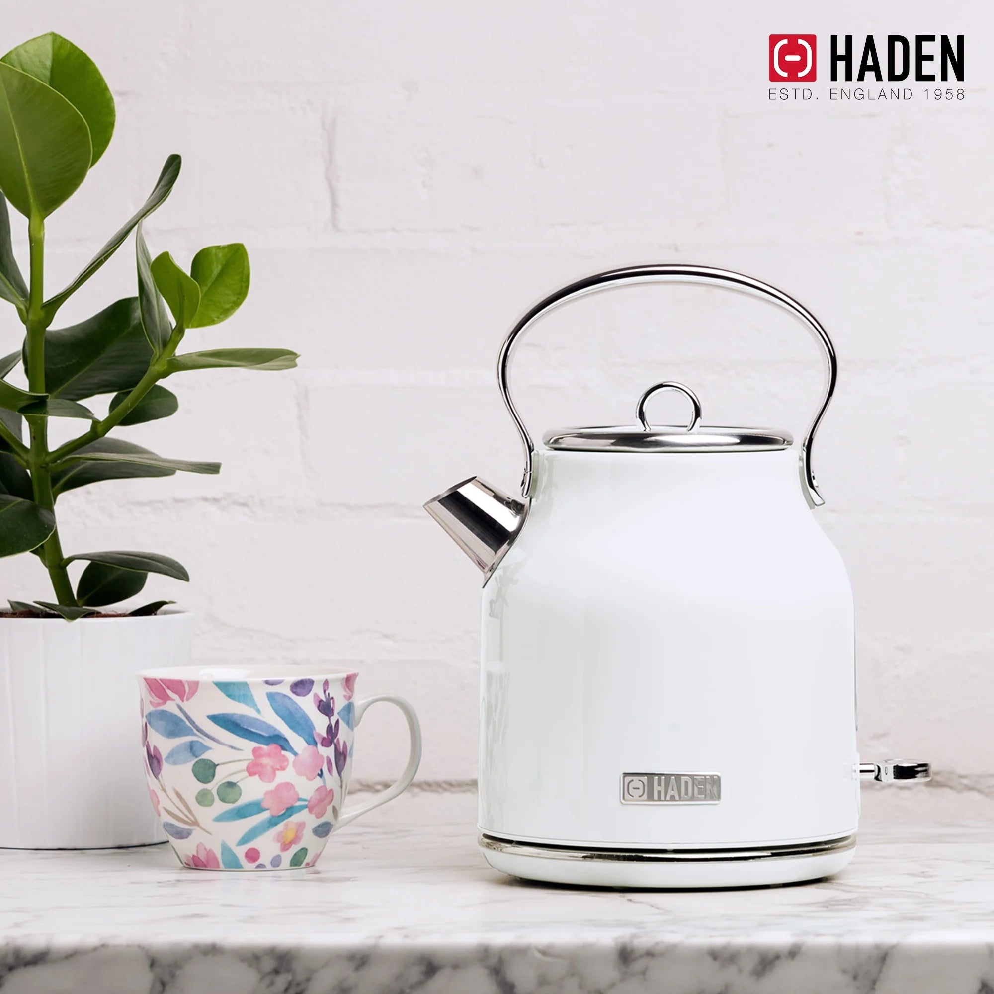 Haden Coffee Maker & Heritage 1.7 Liter Electric Kettle, Black & Chrome