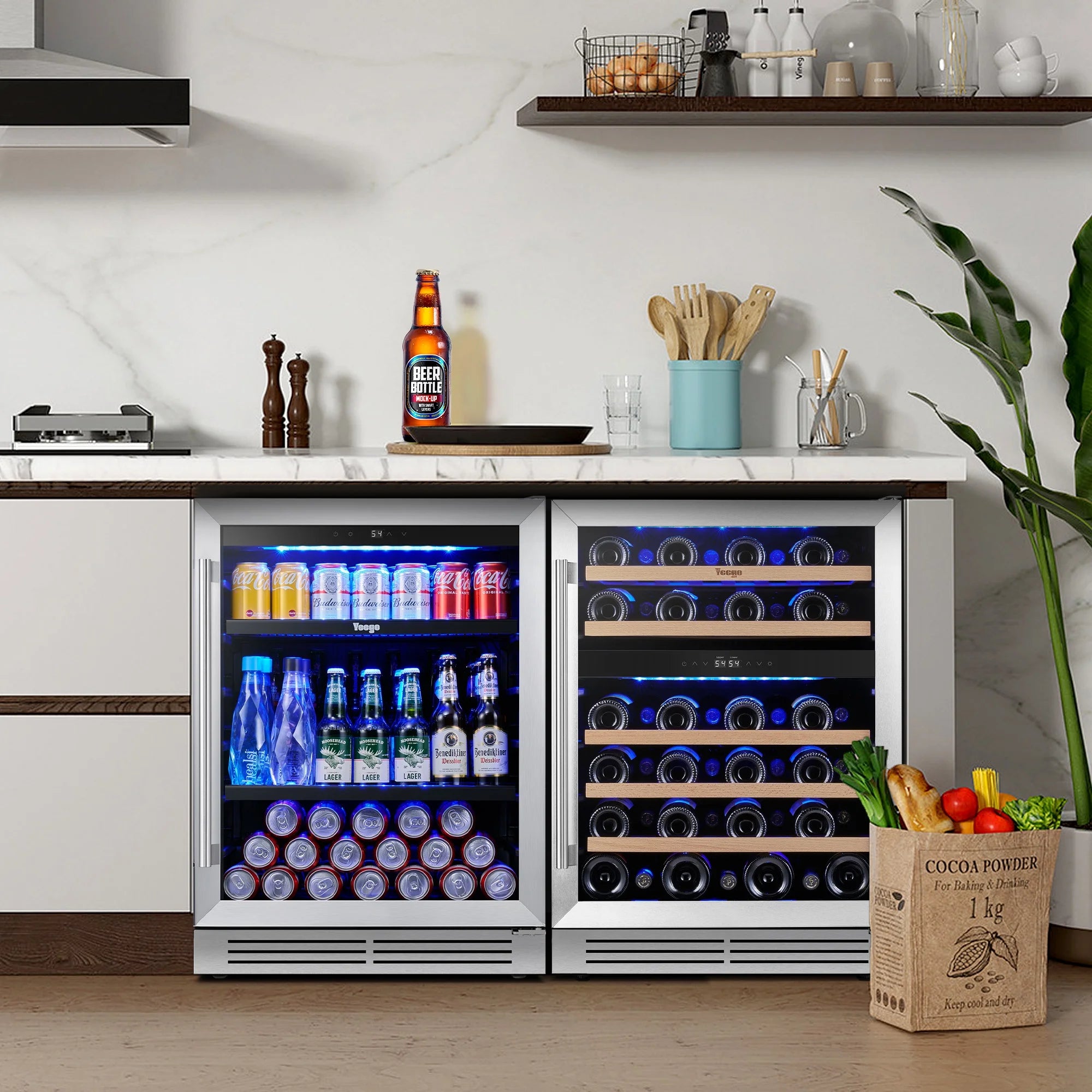 Yeego 30" Wine and Beverage Refrigerator,Two 15" Wine and Beverage Cooler Under Counter or Freestanding, Hold 33 Bottles and 80 Cans(Two Pack)